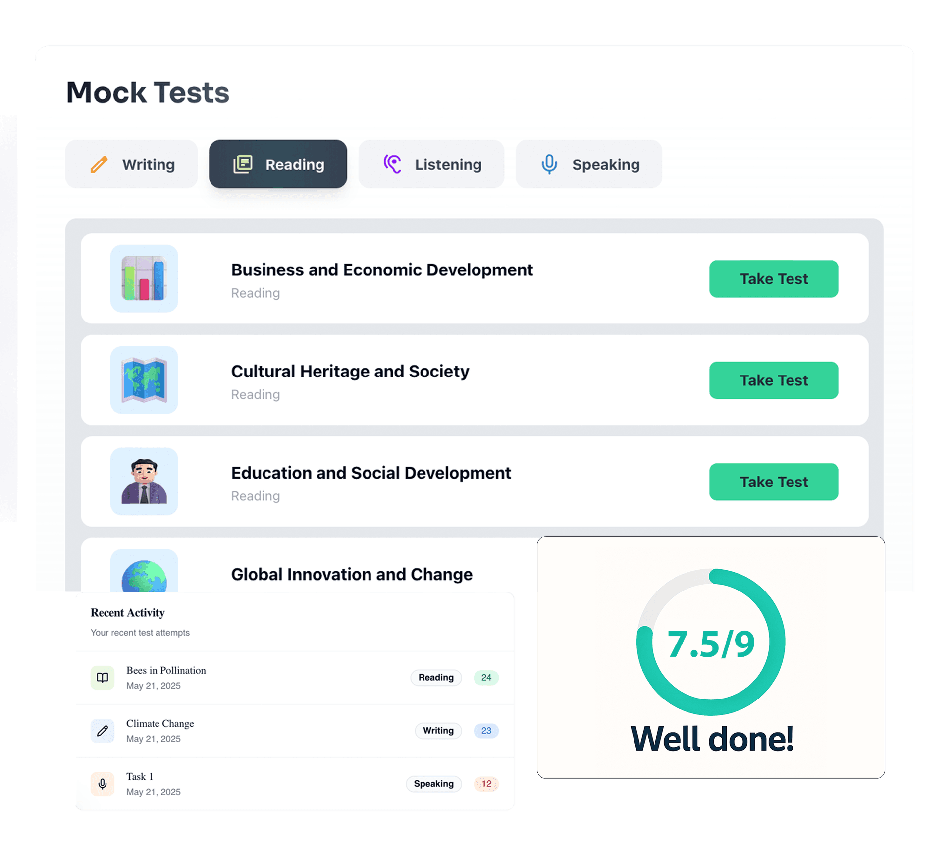 IELTS practice platform interface